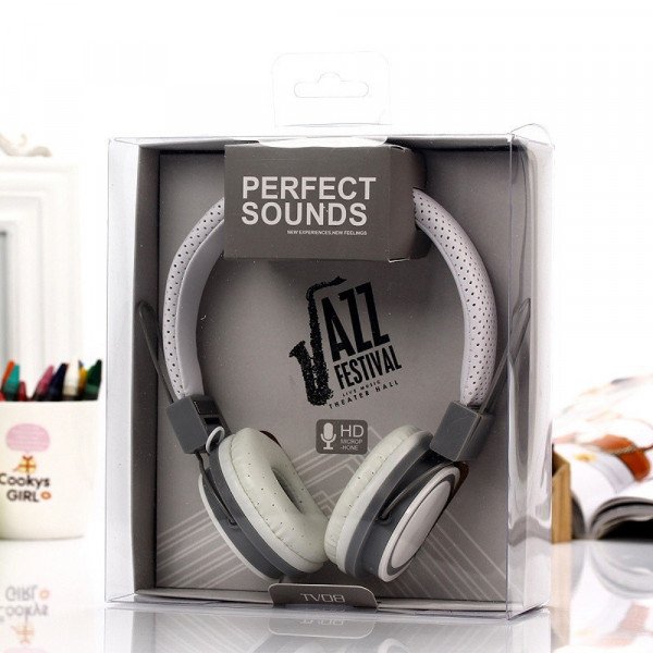 Wholesale Perfect Sound Stereo Headphone with Mic (White Gray)